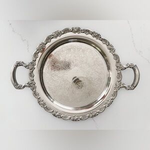 Vintage Oneida Silver Plated 15” DU MAURIER Ornate Round Tray Handles w/ Roses